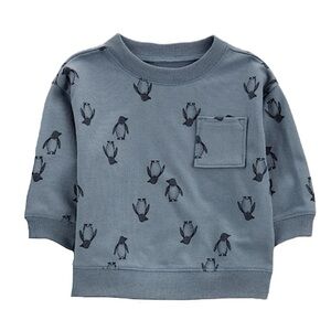 Carter’s Child of Mine Baby Boy Blue Sweatshirt Penguin Print Pocket Pullover